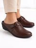 Women Brown Back Open Formal Slip On Flatform Heel Wedges with Hook and Loop|Adjustable Strap Shoes|Office Meetings
