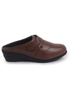 Women Brown Back Open Formal Slip On Flatform Heel Wedges with Hook and Loop|Adjustable Strap Shoes|Office Meetings