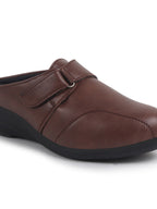 Women Brown Back Open Formal Slip On Flatform Heel Wedges with Hook and Loop|Adjustable Strap Shoes|Office Meetings
