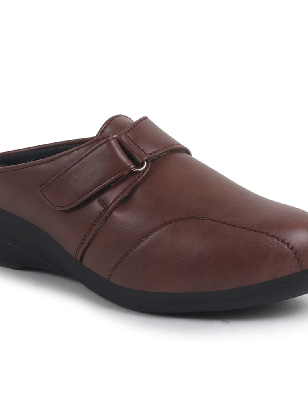 Women Brown Back Open Formal Slip On Flatform Heel Wedges with Hook and Loop|Adjustable Strap Shoes|Office Meetings
