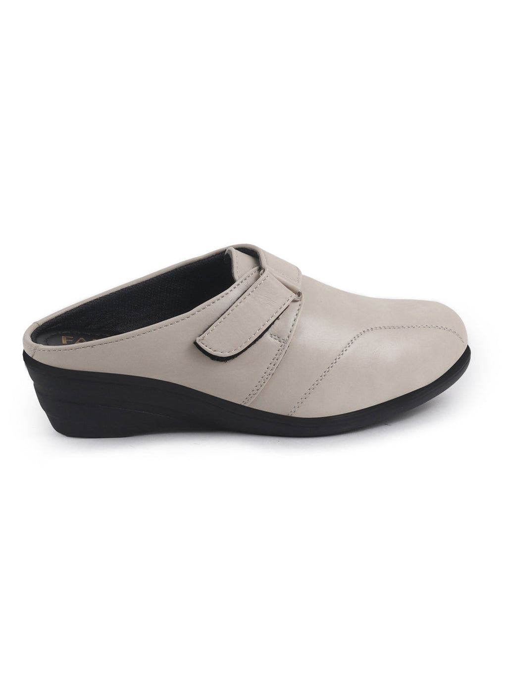 Women Cream Back Open Formal Slip On Flatform Heel Wedges with Hook and Loop|Adjustable Strap Shoes|Office Meetings