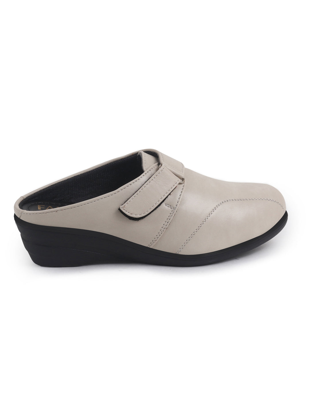 Women Cream Back Open Formal Slip On Flatform Heel Wedges with Hook and Loop|Adjustable Strap Shoes|Office Meetings