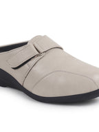 Women Cream Back Open Formal Slip On Flatform Heel Wedges with Hook and Loop|Adjustable Strap Shoes|Office Meetings