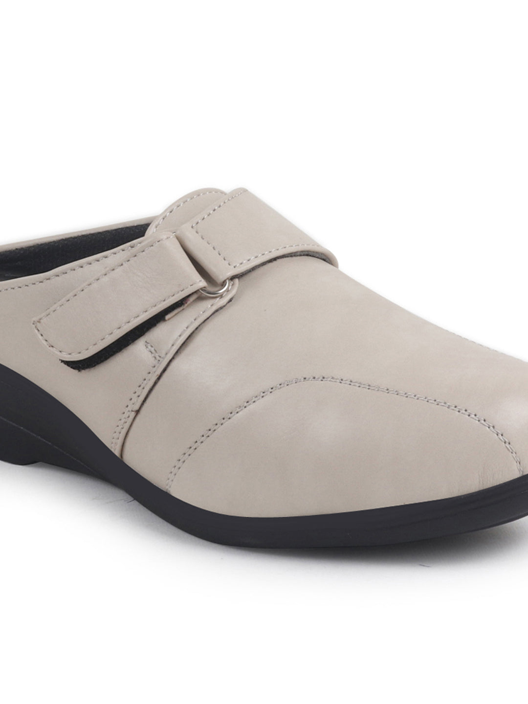 Women Cream Back Open Formal Slip On Flatform Heel Wedges with Hook and Loop|Adjustable Strap Shoes|Office Meetings
