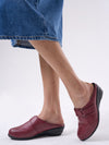 Women Maroon Back Open Formal Slip On Flatform Heel Wedges with Hook and Loop|Adjustable Strap Shoes|Office Meetings