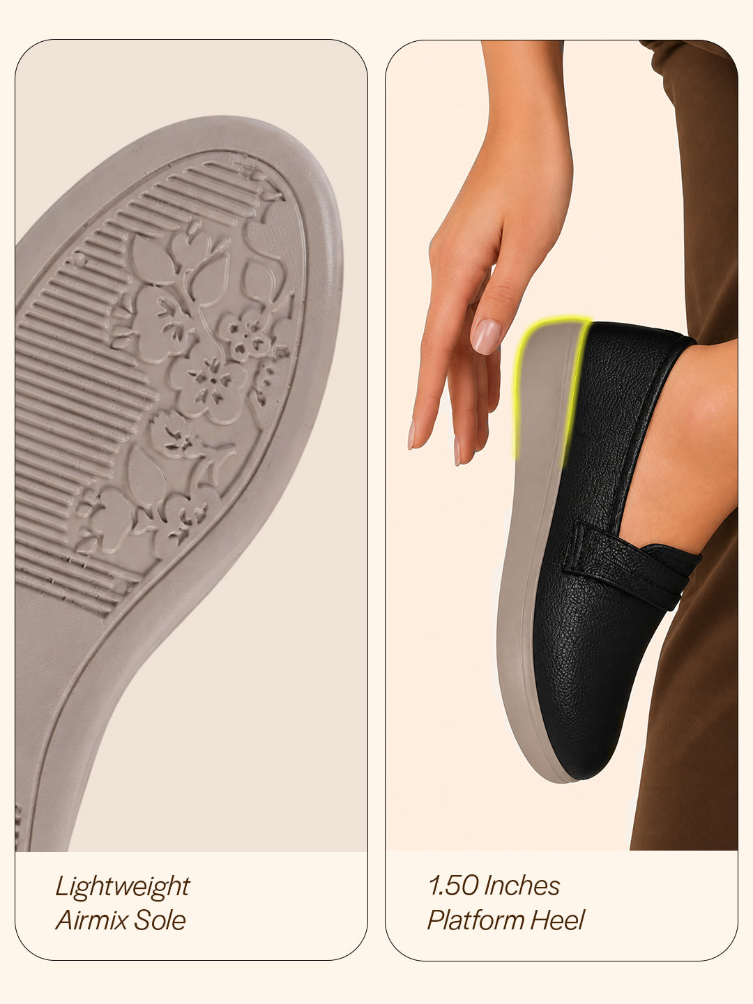 women black textured slip on casual shoes flatform heel height enhancer|all day comfort|daily wear shoes