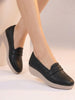 Women Black Textured Slip On Casual Shoes Flatform Heel Height Enhancer|All Day Comfort|Daily Wear Shoes