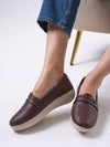 Women Brown Textured Slip On Casual Shoes Flatform Heel Height Enhancer|All Day Comfort|Daily Wear Shoes