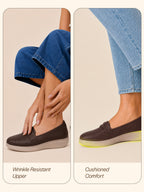 women brown textured slip on casual shoes flatform heel height enhancer|all day comfort|daily wear shoes
