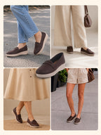 women brown textured slip on casual shoes flatform heel height enhancer|all day comfort|daily wear shoes