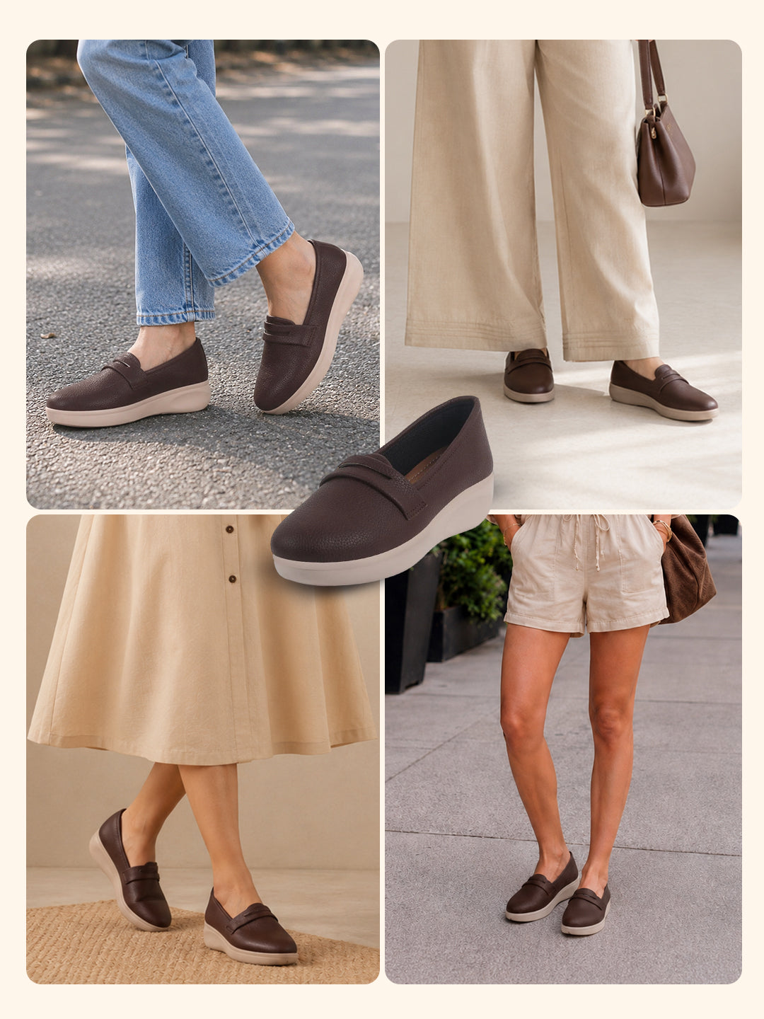 women brown textured slip on casual shoes flatform heel height enhancer|all day comfort|daily wear shoes