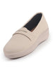 Women Cream Textured Slip On Casual Shoes Flatform Heel Height Enhancer|All Day Comfort|Daily Wear Shoes
