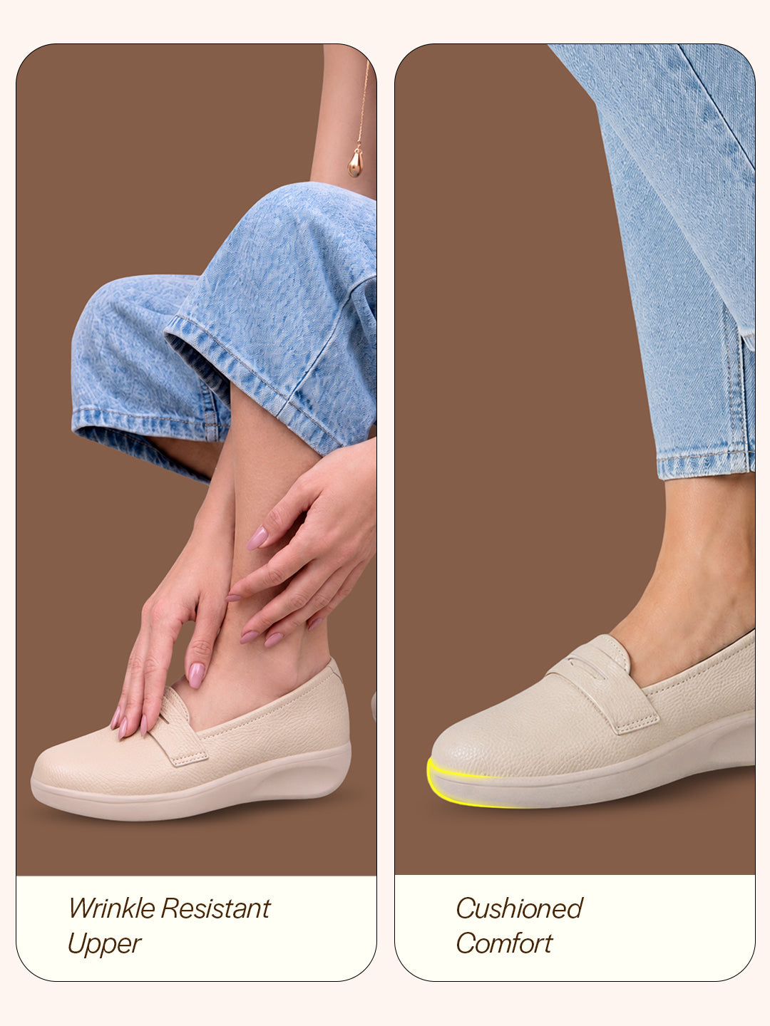 women cream textured slip on casual shoes flatform heel height enhancer|all day comfort|daily wear shoes