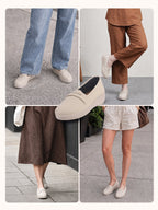 women cream textured slip on casual shoes flatform heel height enhancer|all day comfort|daily wear shoes