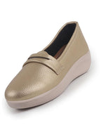 Women Golden Textured Slip On Casual Shoes Flatform Heel Height Enhancer|All Day Comfort|Daily Wear Shoes