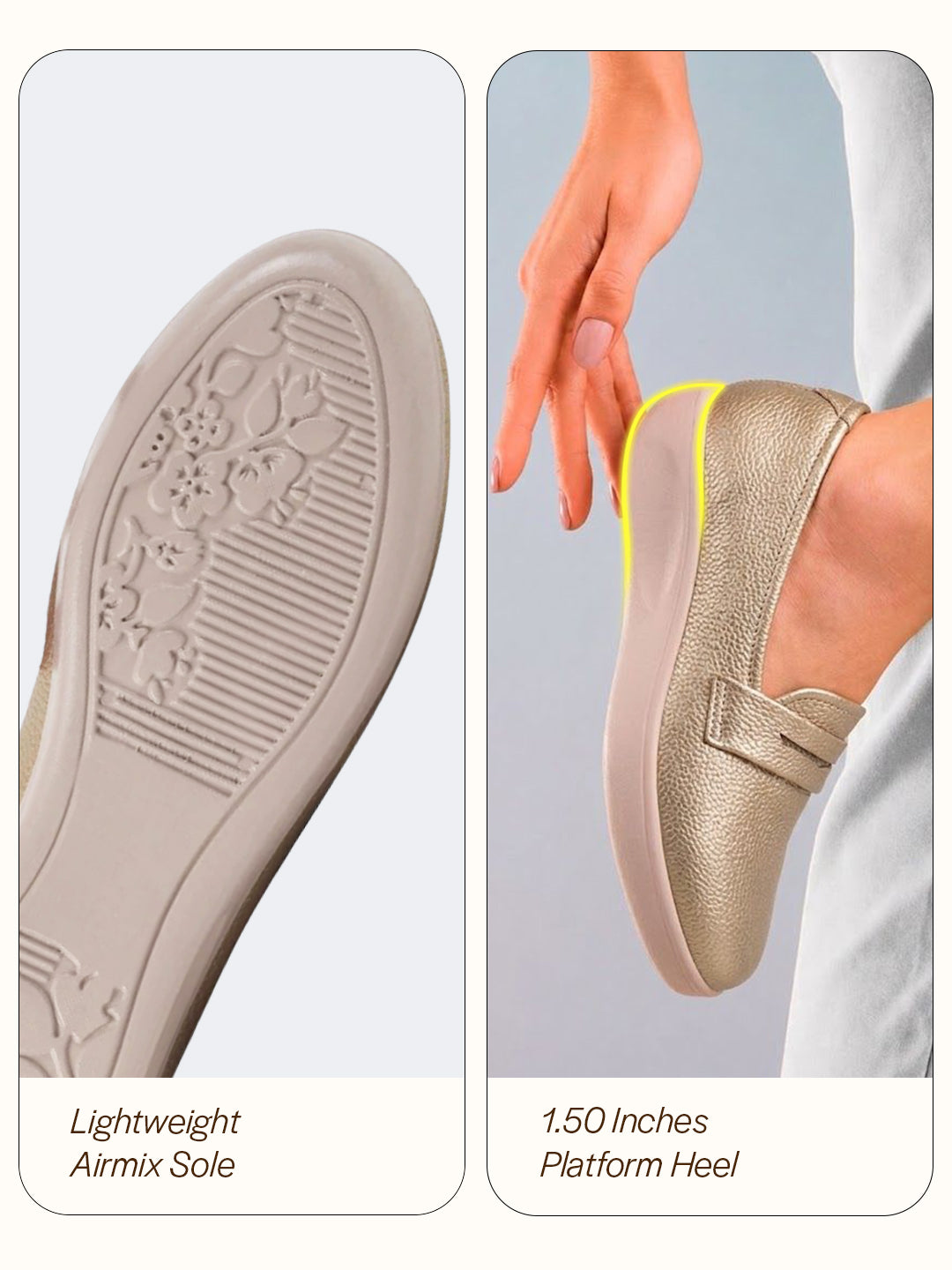 women golden textured slip on casual shoes flatform heel height enhancer|all day comfort|daily wear shoes