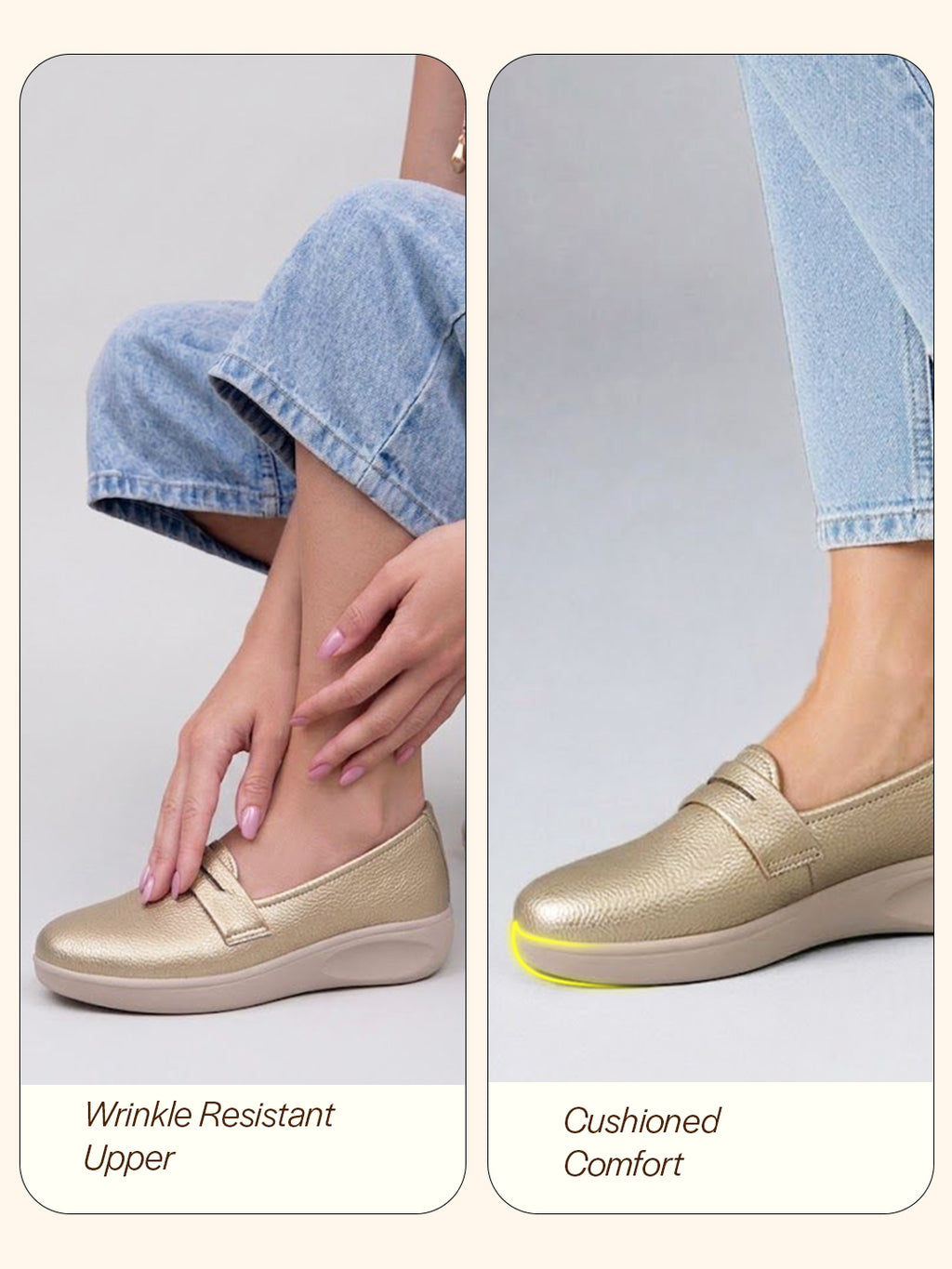 women golden textured slip on casual shoes flatform heel height enhancer|all day comfort|daily wear shoes