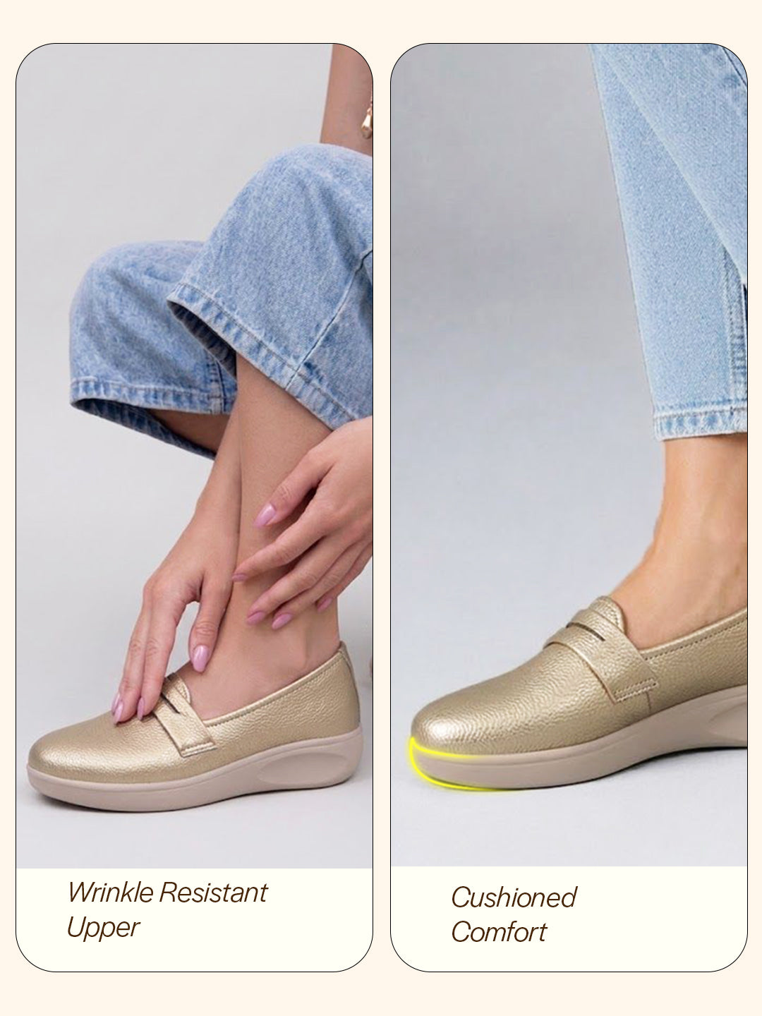 women golden textured slip on casual shoes flatform heel height enhancer|all day comfort|daily wear shoes