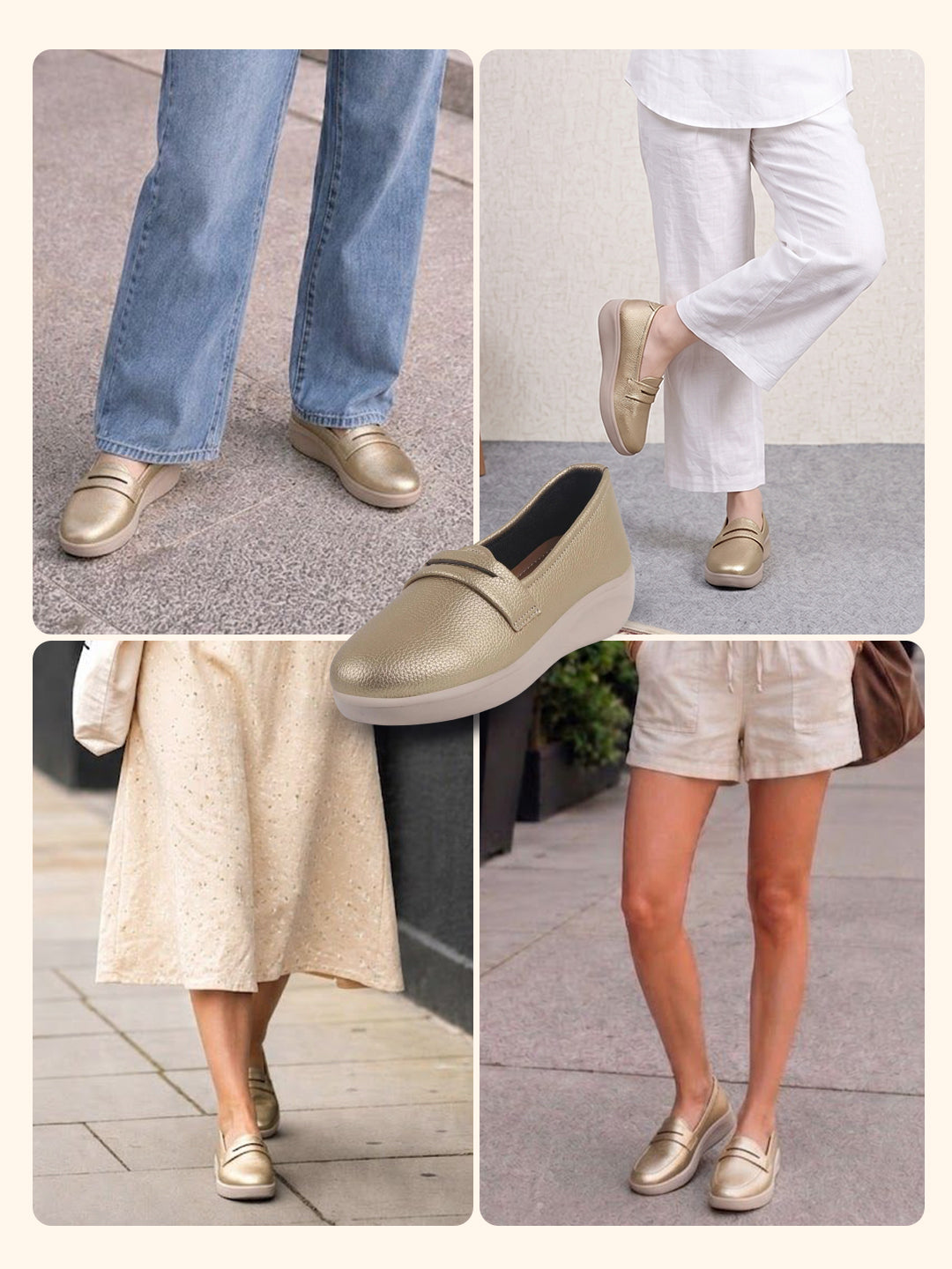women golden textured slip on casual shoes flatform heel height enhancer|all day comfort|daily wear shoes