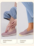 women peach textured slip on casual shoes flatform heel height enhancer|all day comfort|daily wear shoes