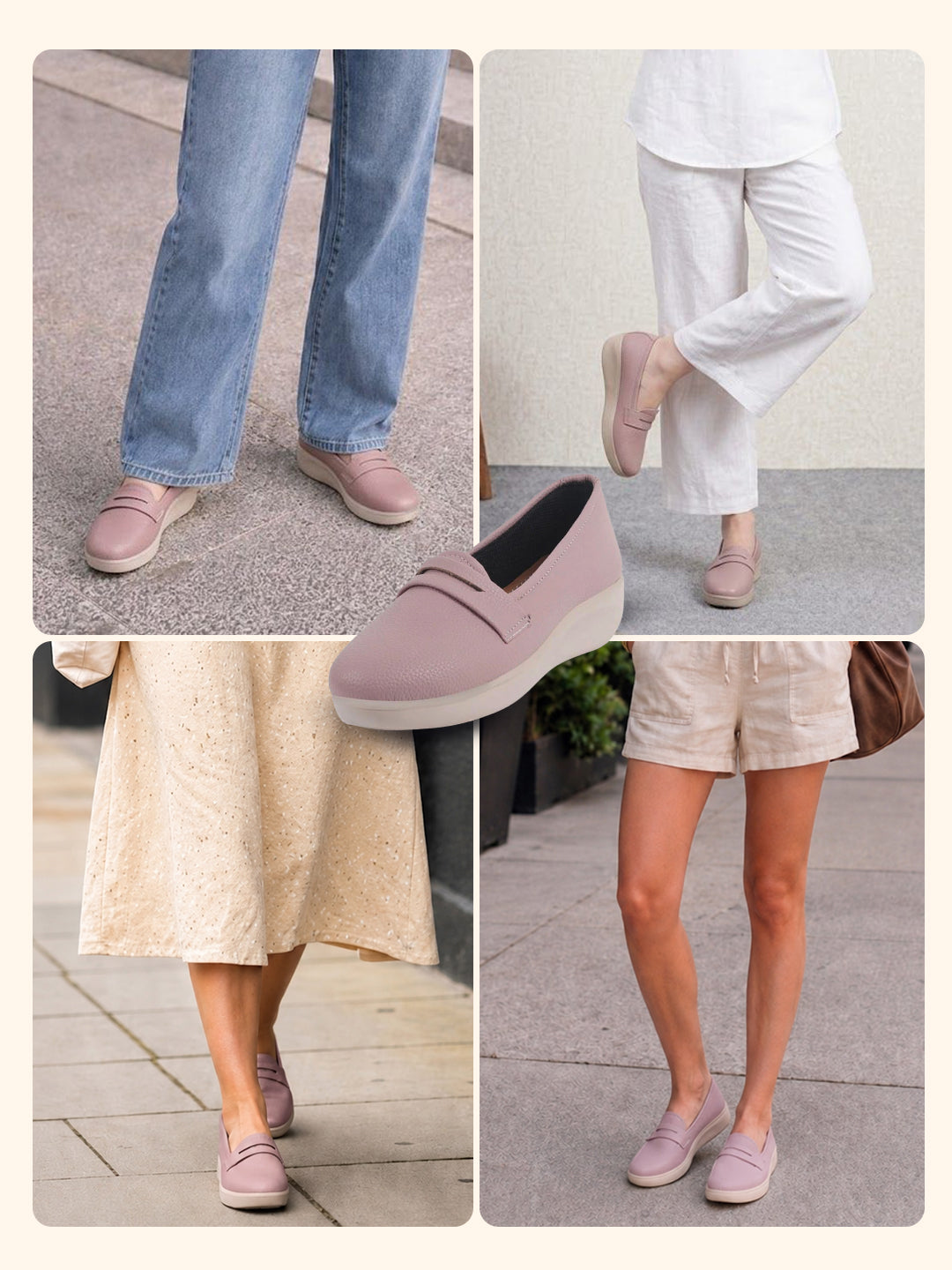women peach textured slip on casual shoes flatform heel height enhancer|all day comfort|daily wear shoes