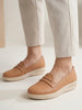 Women Tan Textured Slip On Casual Shoes Flatform Heel Height Enhancer|All Day Comfort|Daily Wear Shoes