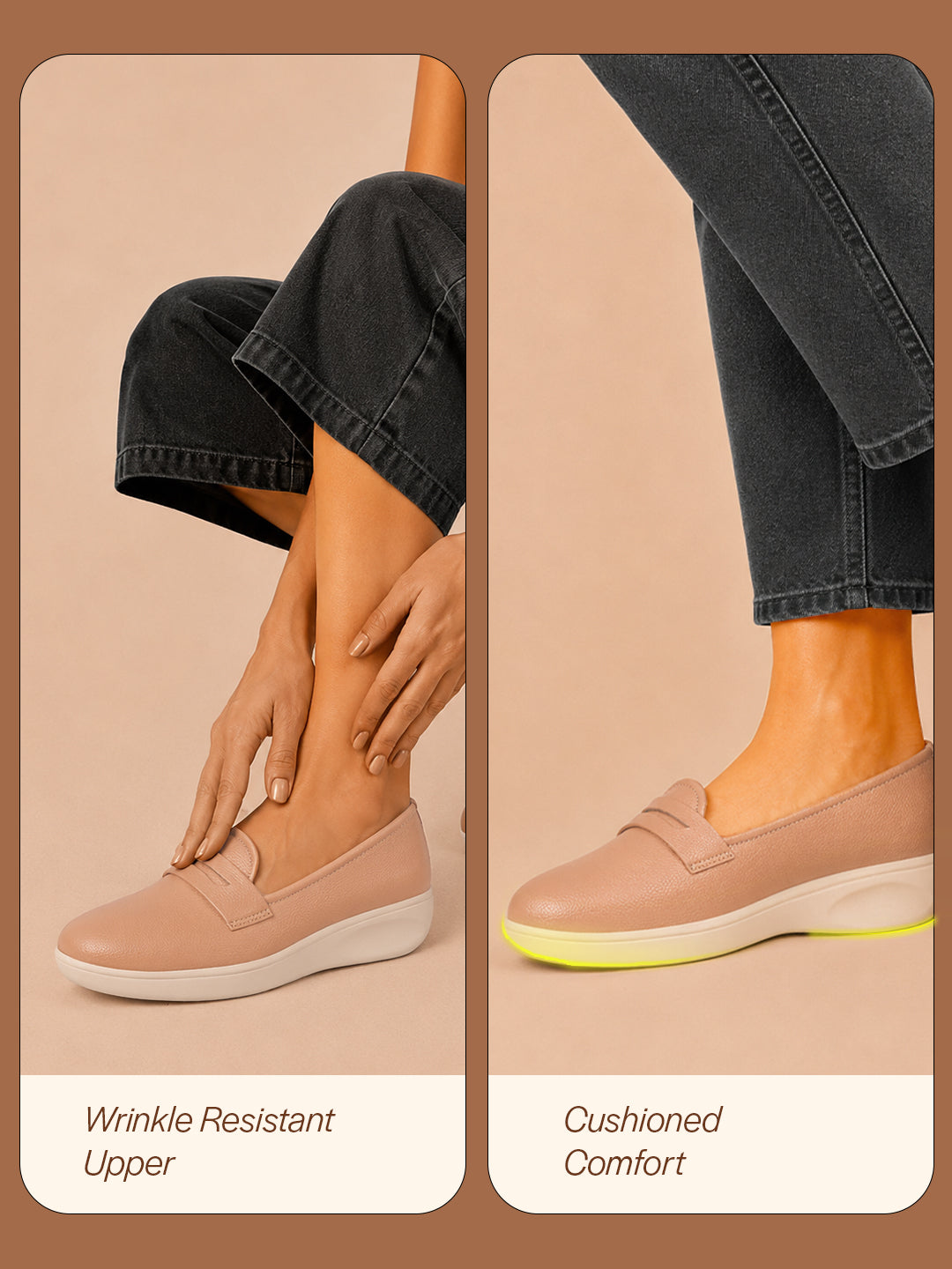 women tan textured slip on casual shoes flatform heel height enhancer|all day comfort|daily wear shoes