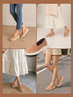 women tan textured slip on casual shoes flatform heel height enhancer|all day comfort|daily wear shoes