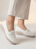 Women White Textured Slip On Casual Shoes Flatform Heel Height Enhancer|All Day Comfort|Daily Wear Shoes