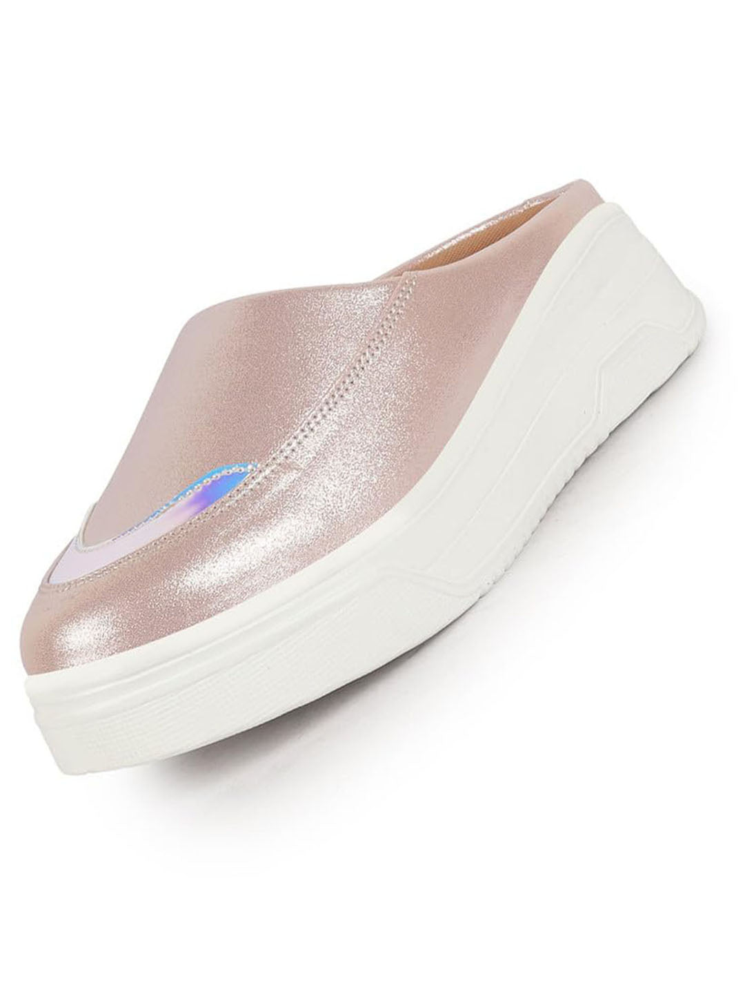 women pink classic height enhancer embellished back open slip on mule shoes|all season casual slip on shoe