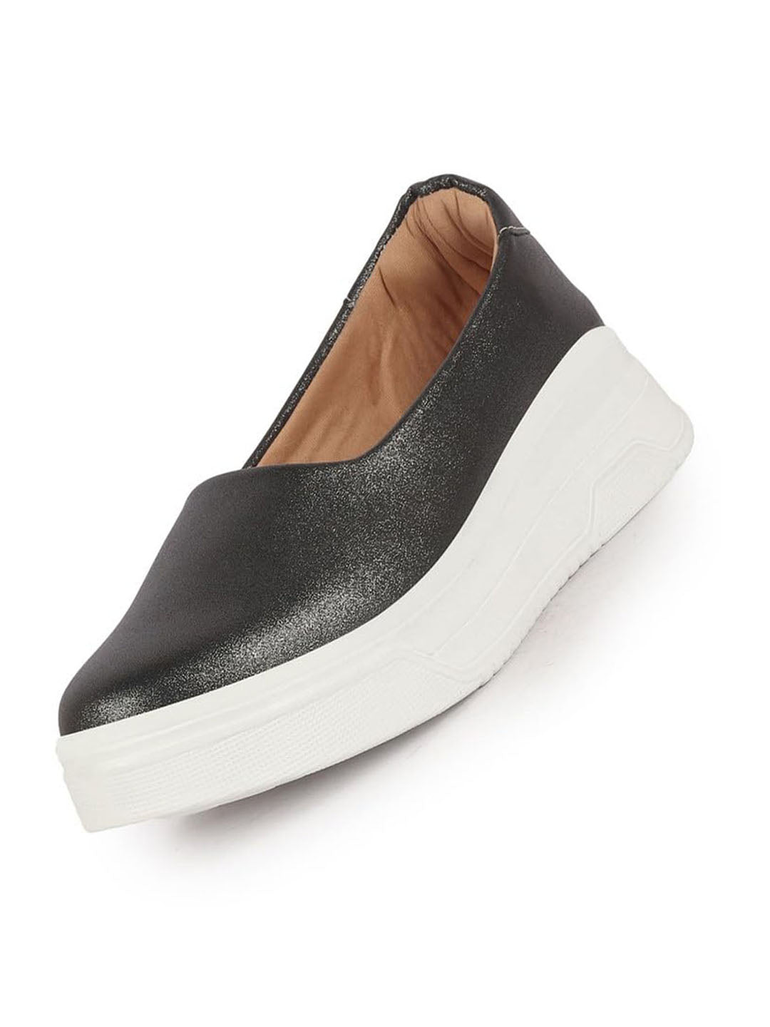 Women Dark Grey Height Enhancer Lightweight Glitter Slip On Shoes|Memory Cushion Insole|Party Slip On All Season Casual Shoe