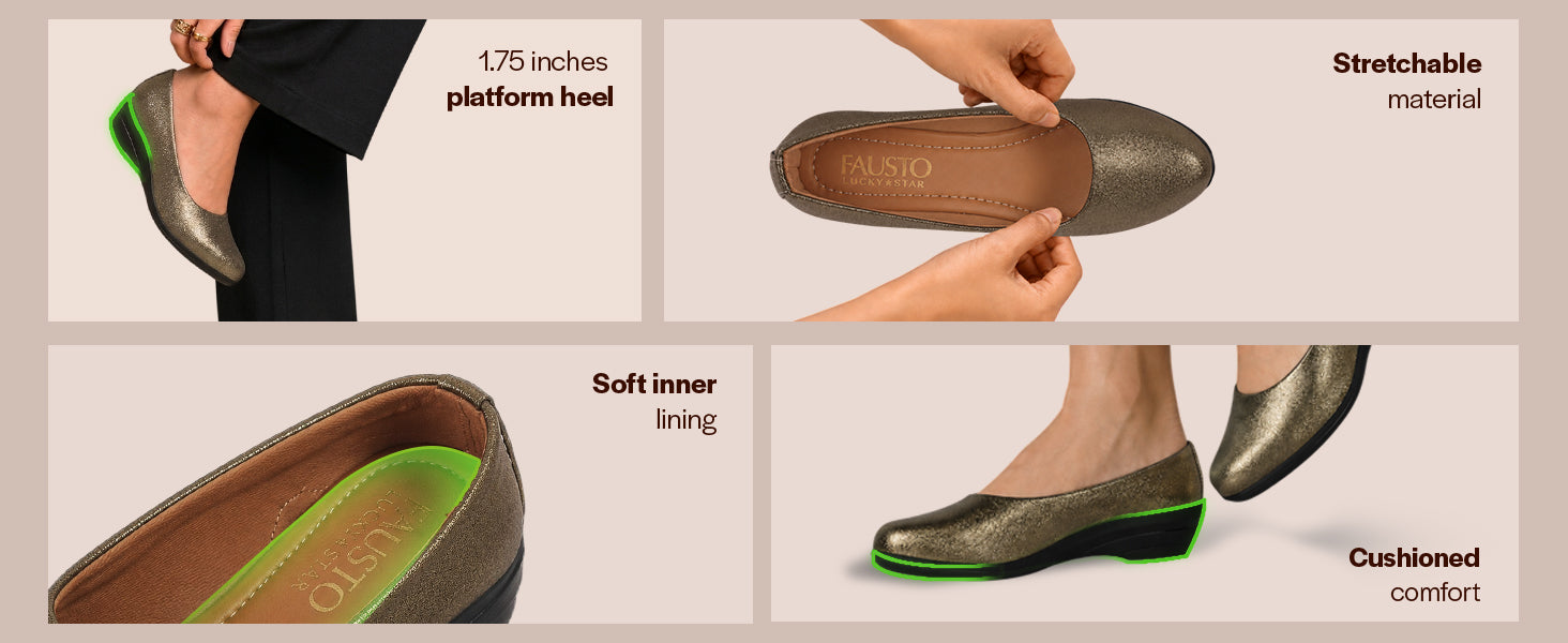 Women Antique Shiny Platform Wedge Heel Bellies for Party|Evening Sandals|Formal Dress Ballerina|Anti Skid Sole