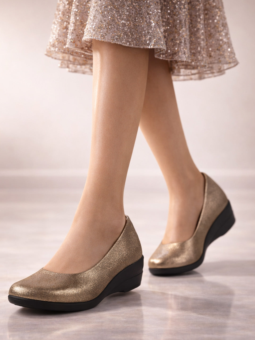 Women Antique Shiny Platform Wedge Heel Bellies for Party|Evening Sandals|Formal Dress Ballerina|Anti Skid Sole