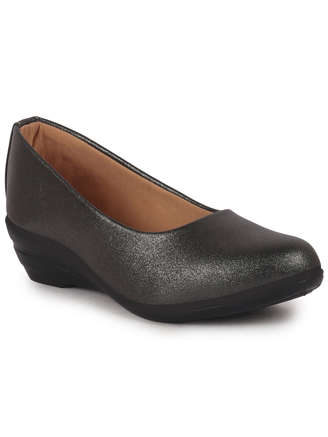 Wedge Pumps Ballet Wedge Shoes Women Dark Grey Shiny