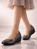 Women Dark Grey Shiny Platform Wedge Heel Bellies for Party|Evening Sandals|Formal Dress Ballerina|Anti Skid Sole
