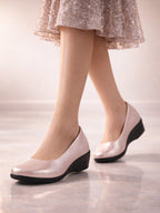 Women Pink Shiny Platform Wedge Heel Bellies for Party|Evening Sandals|Formal Dress Ballerina|Anti Skid Sole