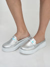 Women Silver Classic Comfort Height Enhancer Shiny Glitter Back Open Slip On Mule Shoes|Casual Slip On Walking Shoe