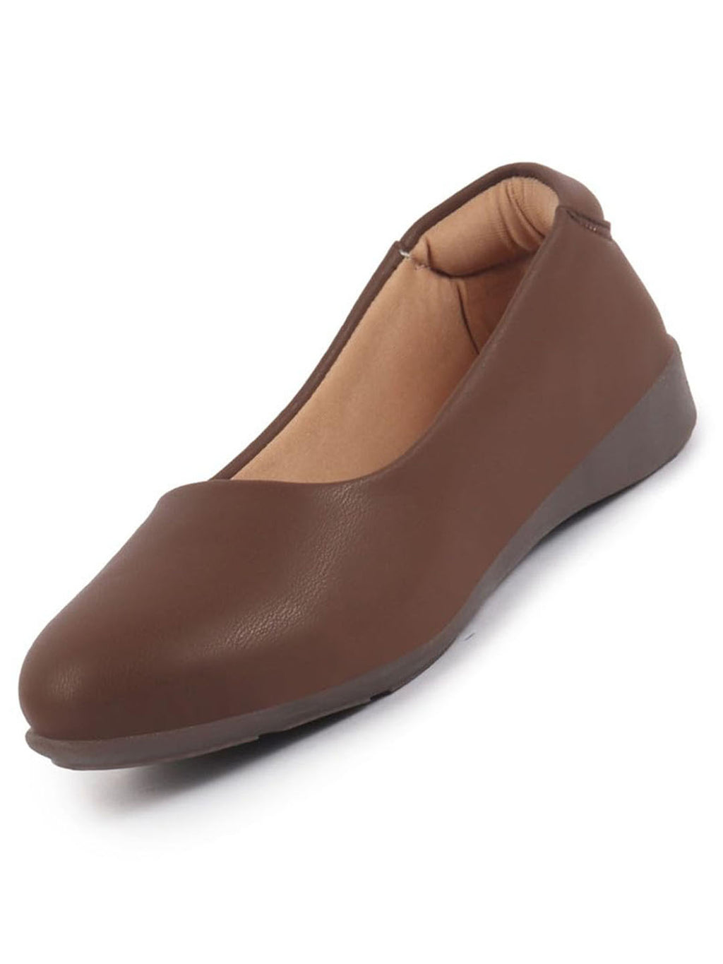 Women Brown Platform Heel Ballet Comfortable Everyday Casual Shoes Soft Vegan Leather Ballerinas Formal Slip On Shoes