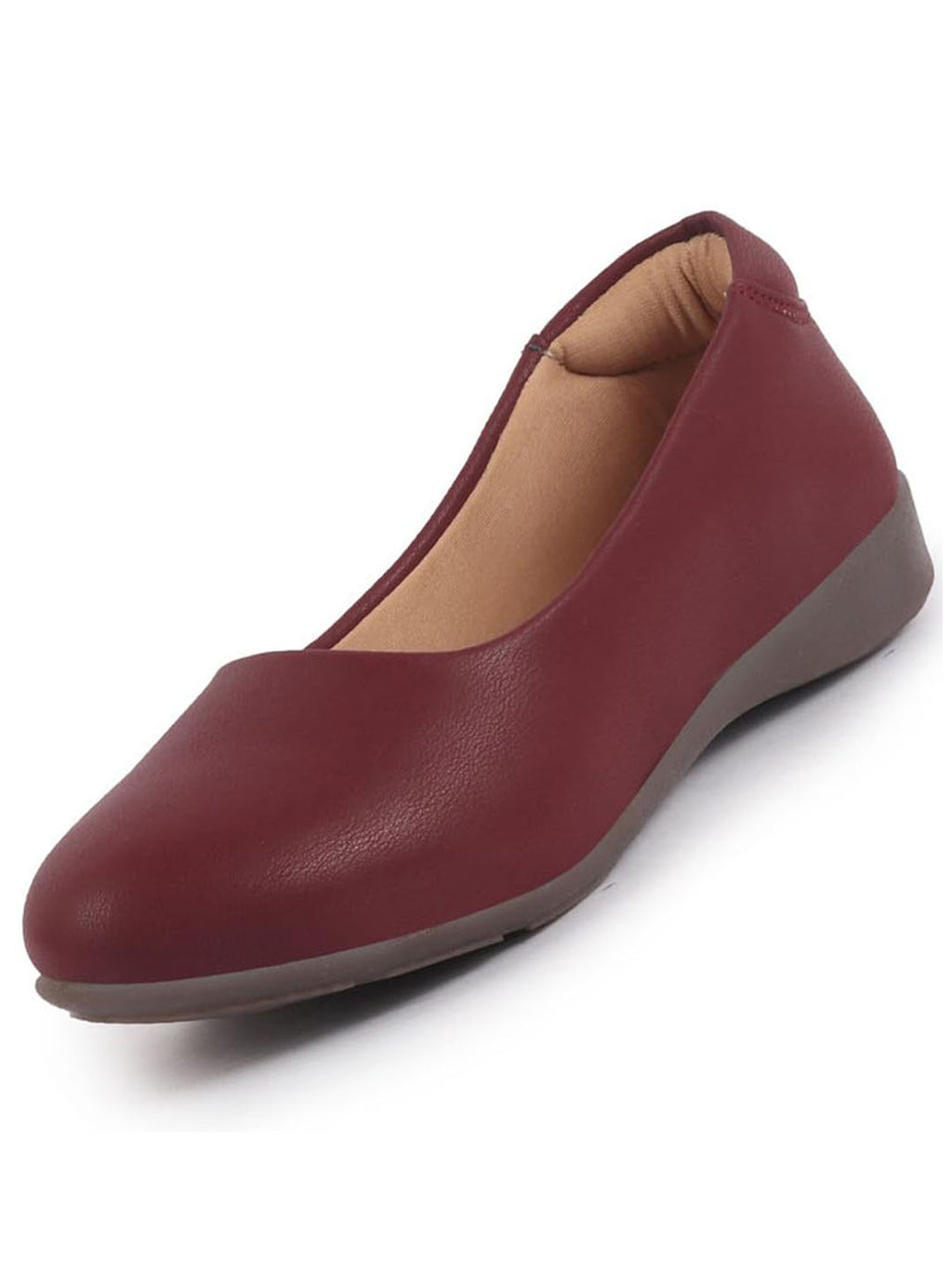 Women Maroon Platform Heel Ballet Comfortable Everyday Casual Shoes Soft Vegan Leather Ballerinas Formal Slip On Shoes