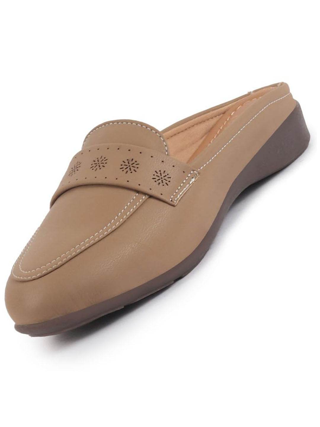 Women Perforated Strap Mule Wedge Formal Moccasin Casual Slip On Backopen Loafers Work Office Wear Shoes