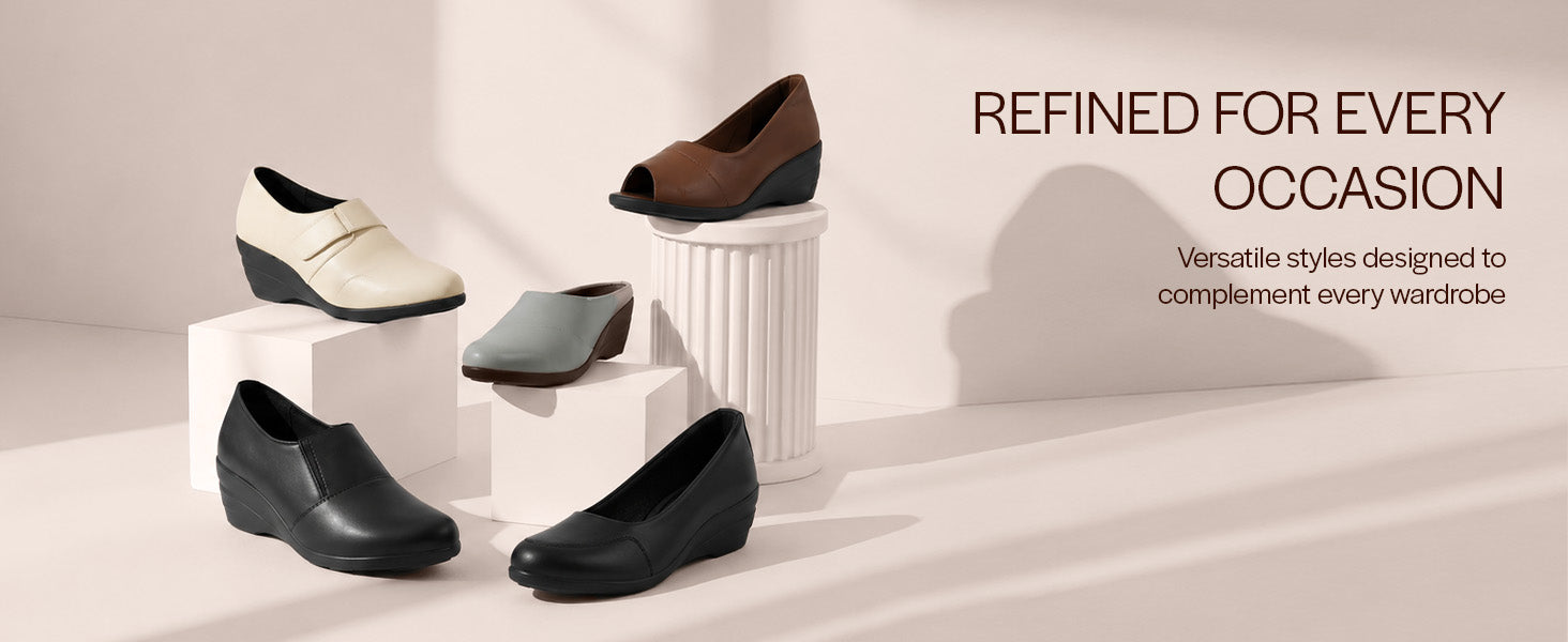 Women Black Elastic Strap Slip On Wedge Formal Shoes All Day Comfort Office Dress Shoes Â Lightweight And Cushioned