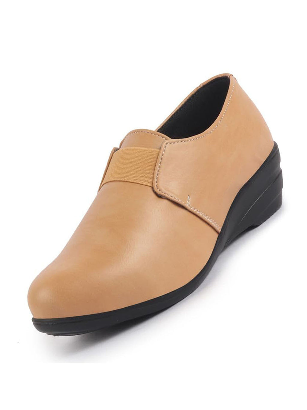 Women Camel Elastic Strap Slip On Wedge Formal Shoes All Day Comfort Office Dress Shoes Â Lightweight And Cushioned
