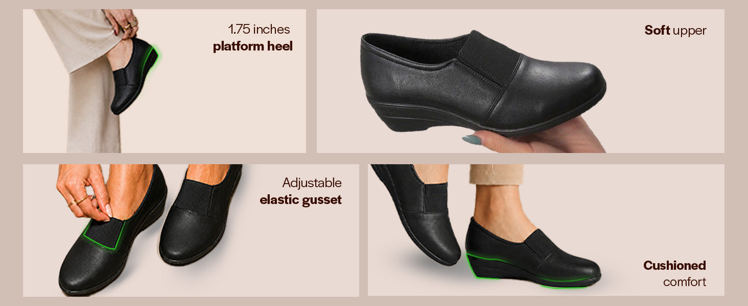 Women Brown Classic Formal Slip On Shoes|Platform Heel Shoe for Office Meeting Events|Easy Pull On Shoes with All Day Comfort