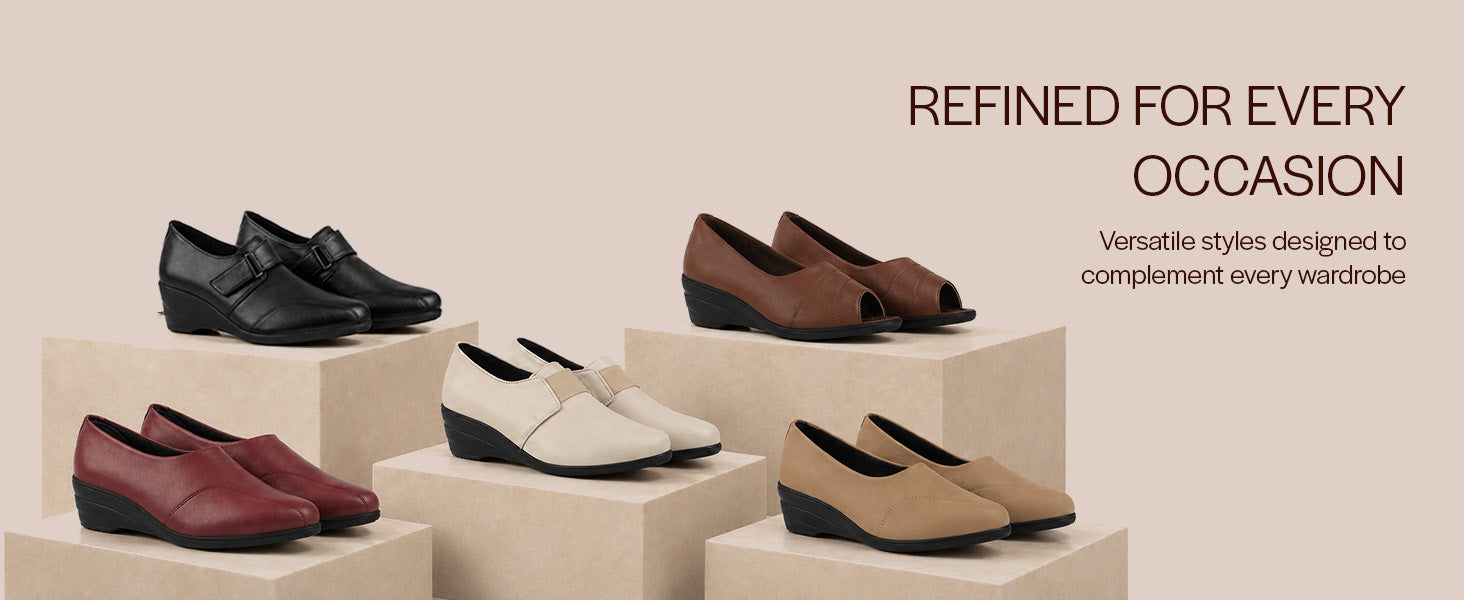 Women Brown Classic Formal Slip On Shoes|Platform Heel Shoe for Office Meeting Events|Easy Pull On Shoes with All Day Comfort