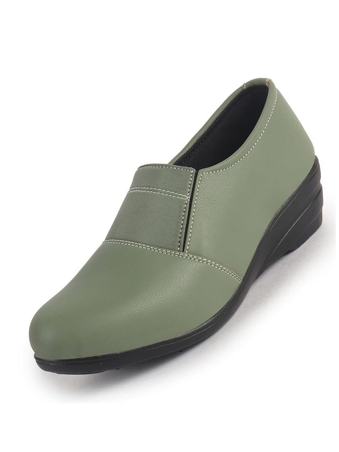 Women Greeen Classic Formal Slip On Shoes | Platform Heel Shoe for Office Meeting Events | Easy Pull On Shoes with All Day Comfort