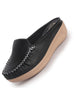 Women Black Back Open Side Stitched Slip On Shoe | Half Cut Round Toe Shoes with Memory Cushioned Footbed | Outing Comfort, Evening, Casual Office Wear