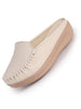 Women Cream Back Open Side Stitched Slip On Shoe | Half Cut Round Toe Shoes with Memory Cushioned Footbed | Outing Comfort, Evening, Casual Office Wear