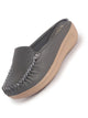 Women Grey Back Open Side Stitched Slip On Shoe|Half Cut Round Toe Shoes with Memory Cushioned Footbed|Outing Comfort, Evening, Casual Office Wear