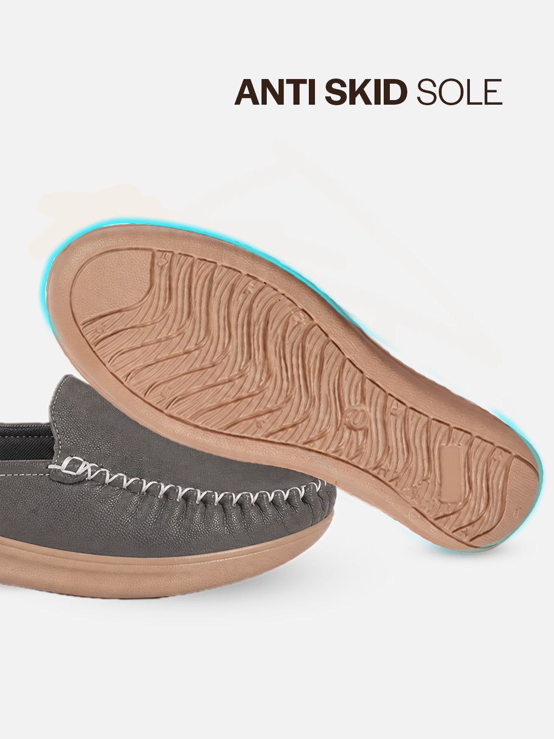 women grey back open side stitched slip on shoe|half cut round toe shoes with memory cushioned footbed|outing comfort, evening, casual office wear