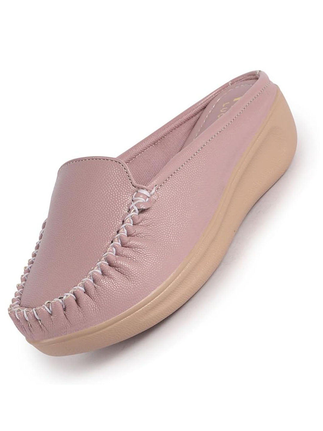 Women Peach Back Open Side Stitched Slip On Shoe | Half Cut Round Toe Shoes with Memory Cushioned Footbed | Outing Comfort, Evening, Casual Office Wear